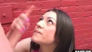 Brunette takes money for doing handjob