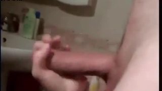 Light brown hairy girlfriend blowing shaft in the kitchen