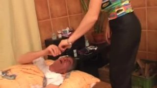 Hot young teen gets her unshaved pussy fucked by an older dude
